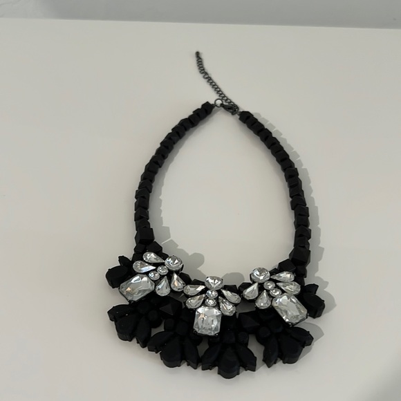 NECKLACE of BLACK MULTI SHAPE & SIZE BEADS ADORNED w SIGNIFICANT RHINESTONES - Picture 1 of 10